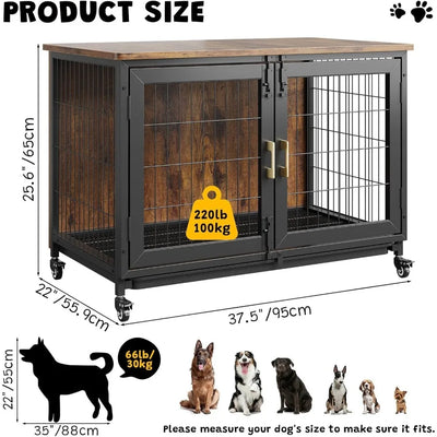 Cage Chien Bois Garvee 2 Portes Table d'Appoint