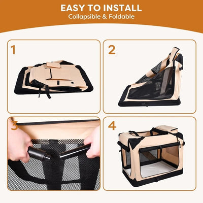 Cage pour Chien de Transport Souple 3 Portes Beige