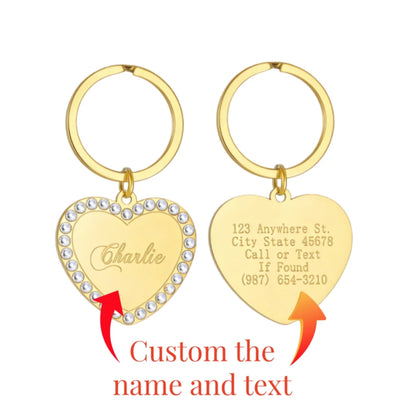 Médaille Coeur Strass Gravée pour Chien
