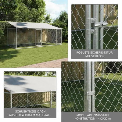 Enclos Chien Extérieur 4x2x2 m Acier Galvanisé avec Toit