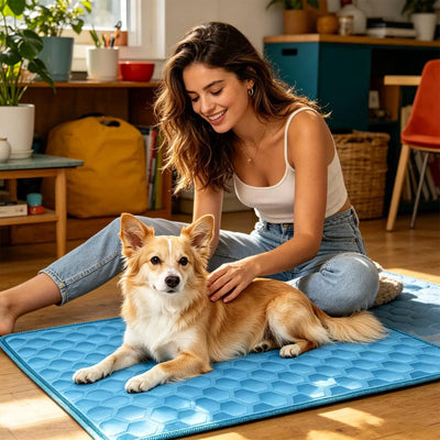 Tapis Rafraîchissant Grand Format pour Chien, Bleu, du S au 2XL