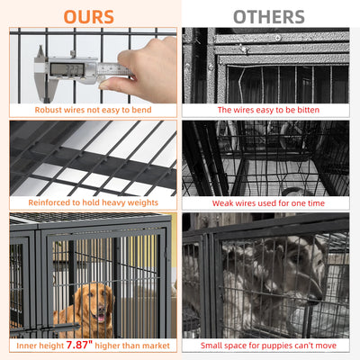 Cage Chien Métal Renforcée 2 Compartiments Double Porte Noire