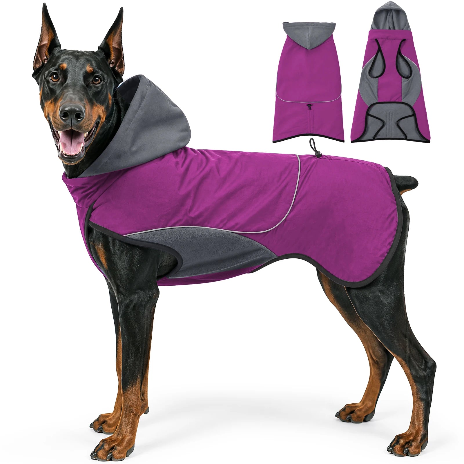 Manteau Imperméable Coupe-Vent Capuche Doublé Polaire Grand Chien