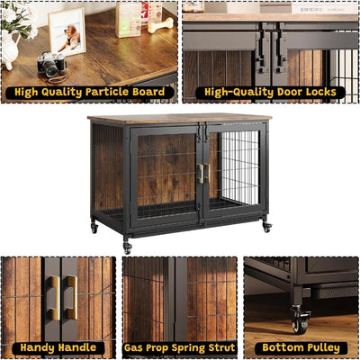 Cage Chien Bois Garvee 2 Portes Table d'Appoint