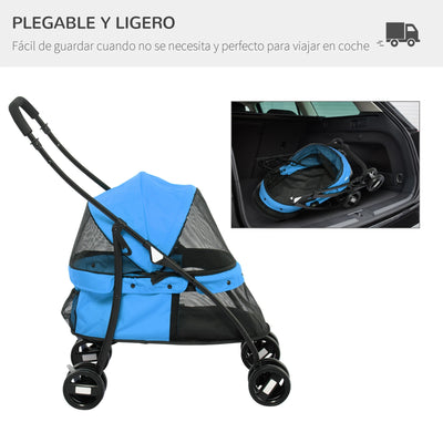 Poussette PawHut Pliable Cadre Acier Chien Bleu