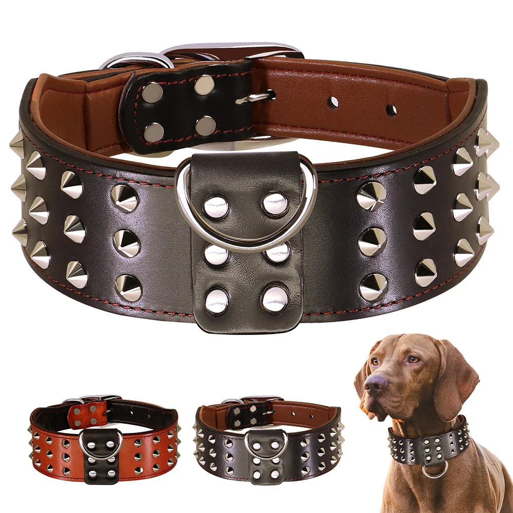 Collier Cuir Clouté Large 5 cm Gros Chien Rottweiler Pitbull