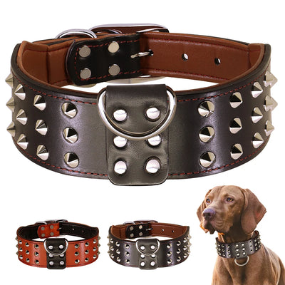 Collier Cuir Clouté Large 5 cm Gros Chien Rottweiler Pitbull