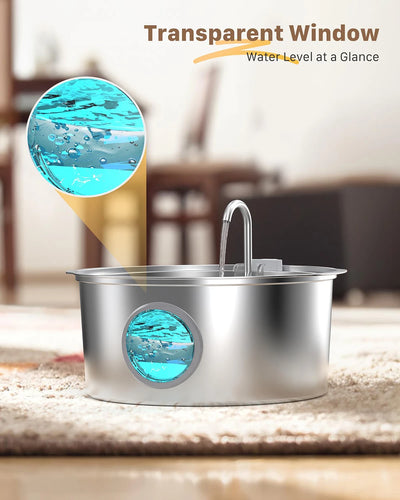 Fontaine à Eau Chien Inox 7 L Fenêtre Niveau d'Eau