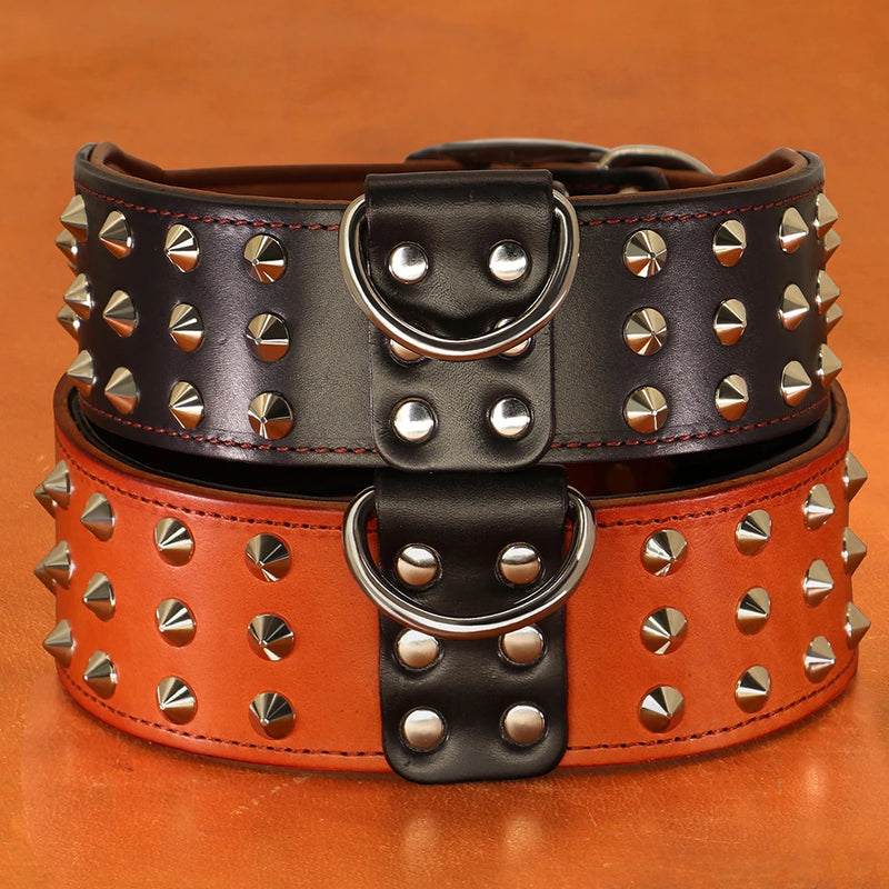 Collier Cuir Clouté Large 5 cm Gros Chien Rottweiler Pitbull
