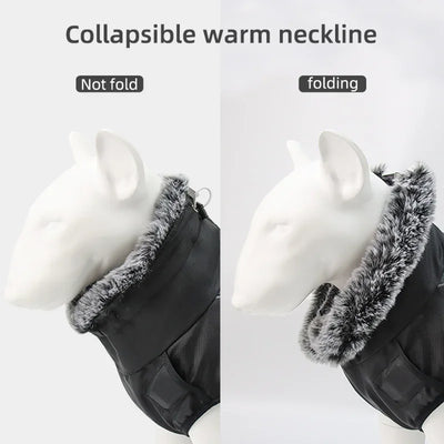 Manteau Imperméable Grand Chien Col Façon Fourrure Réfléchissant