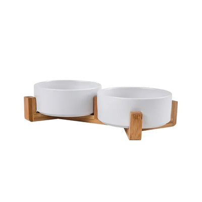Gamelle Surélevée Chien Céramique Support Bois Six Coloris
