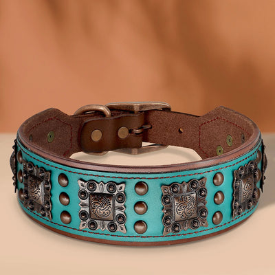 Collier Cuir Véritable Clouté Gros Chien Luxe
