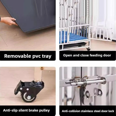 Cage pour Chien Inox Pliable à Roulettes et Bac Amovible