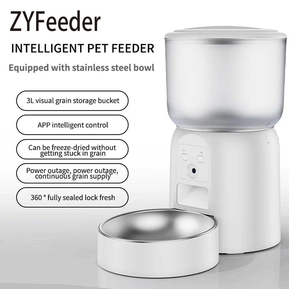 Distributeur de Croquettes Chien Caméra 3 L Inox Connecté