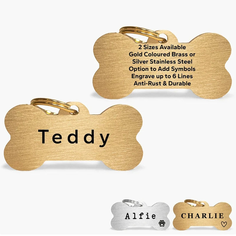 Médaille Gravée en Os Laiton et Acier pour Chien