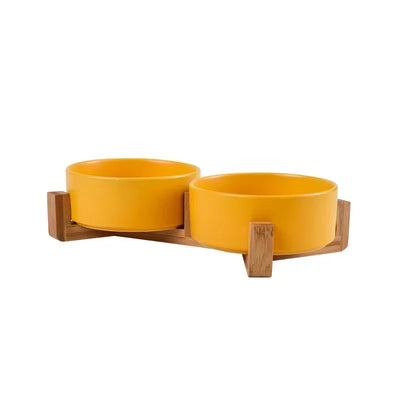 Gamelle Surélevée Chien Céramique Support Bois Six Coloris