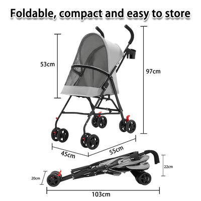 Poussette Pliable 4 Roues avec Porte-Gobelet pour Chien