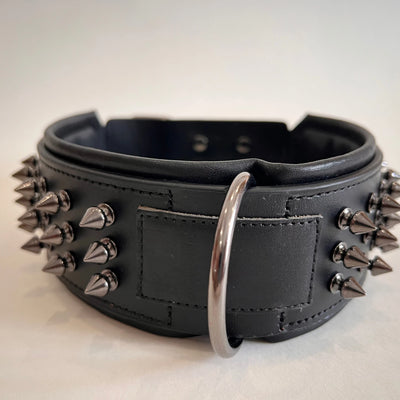 Collier Cuir Véritable Clouté Pointes Anti-Morsure Gros Chien