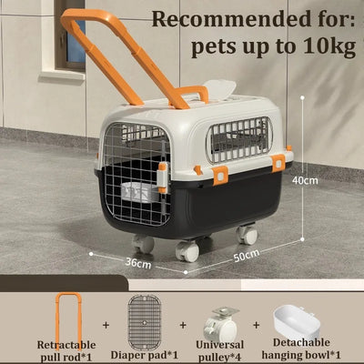 Cage de Transport Chien à Roulettes Poignée Télescopique
