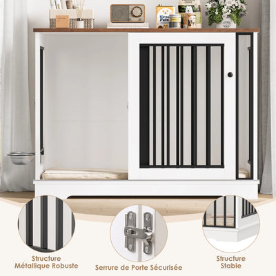 Cage Meuble pour Chien Getone 120x60x87 cm Porte Coulissante