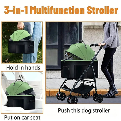 Poussette pour Chien 3 en 1 Pliable Jusqu'à 15 kg