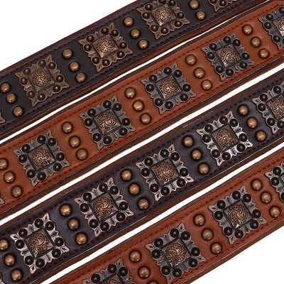 Collier Cuir Large Conchos Bronze Pitbull Bouledogue