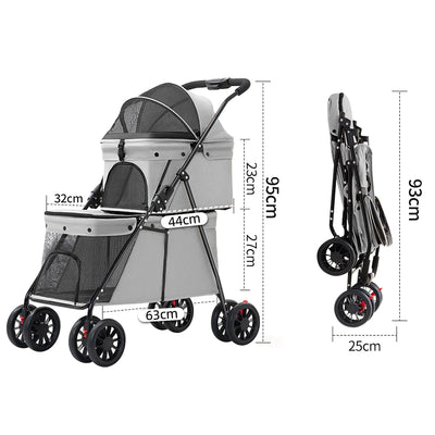 Poussette Double Étage 2 Chiens Toile Oxford