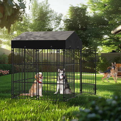 Enclos Extérieur pour Chien avec Toit Métal Robuste