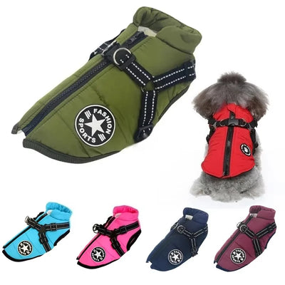 Manteau Imperméable Chien Doublé Polaire Grande Taille