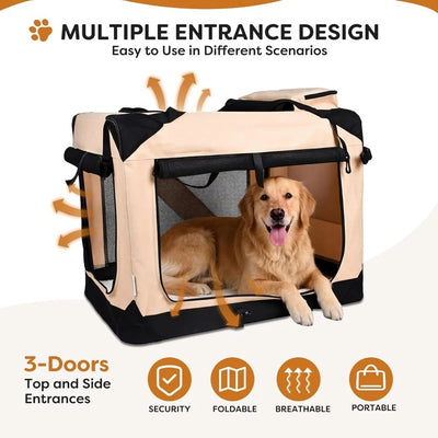 Cage pour Chien de Transport Souple 3 Portes Beige
