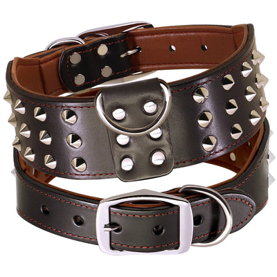 Collier Cuir Clouté Large 5 cm Gros Chien Rottweiler Pitbull