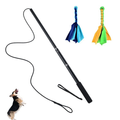 Flirt Pole Télescopique pour Chien avec Lanières en Tissu