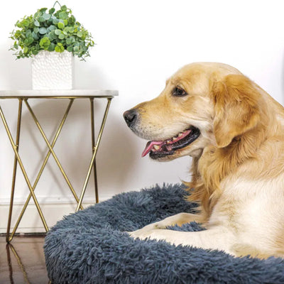 Panier Rond Fausse Fourrure Gris Lavable Grand Chien