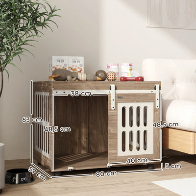 Meuble Cage Chien PawHut Porte Coulissante Aspect Bois
