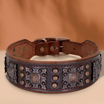 Collier Cuir Véritable Clouté Gros Chien Luxe