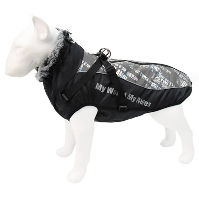 Manteau Imperméable Grand Chien Col Façon Fourrure Réfléchissant