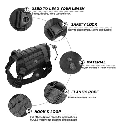 Harnais Tactique Nylon Molle Grand Chien et Accessoires Assortis