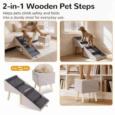 Rampe Escalier pour Chien Pliable 2-en-1 Tabouret Canapé 80 cm