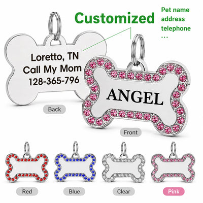 Médaille Gravée en Os Strass Double Face pour Chien