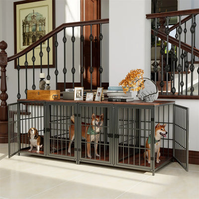 Meuble Cage pour Chien 4 Portes avec Séparateur Amovible