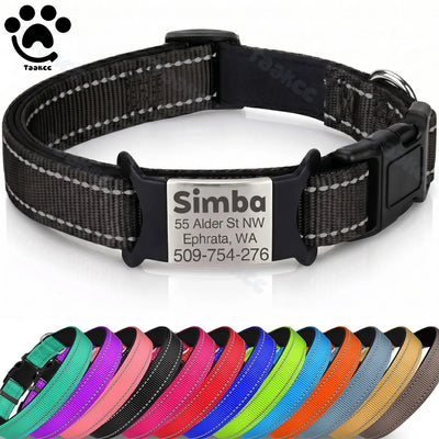 Collier Rembourré Réfléchissant Gravé Nom Chien