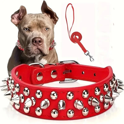 Collier Cuir Clouté Gros Chien Laisse