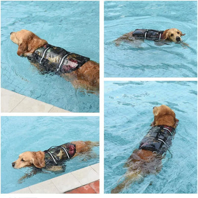 Gilet de Sauvetage pour Chien Réglable Poignée Ventre Aéré