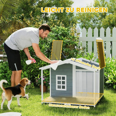 Niche Chien Bois Surélevée avec Terrasse Couverte 103x107 cm