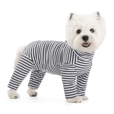 Combinaison de Récupération Rayée Petit Chien 4 Pattes Col Réglable