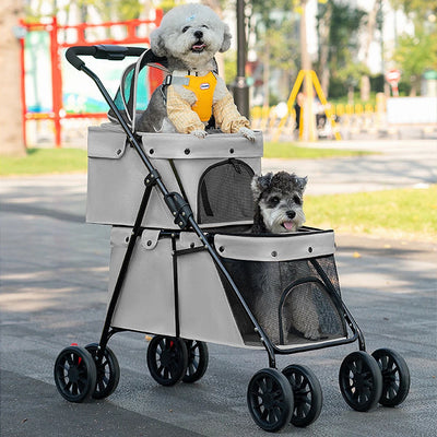 Poussette Double Étage 2 Chiens Toile Oxford