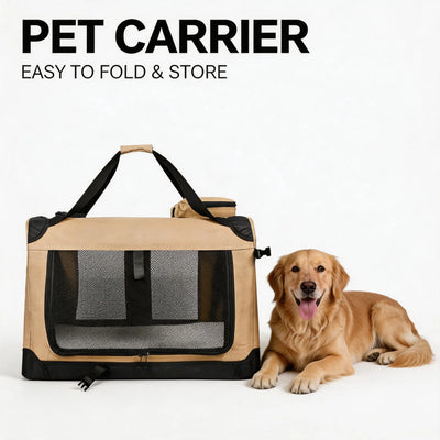 Cage pour Chien de Transport Souple 3 Portes Beige