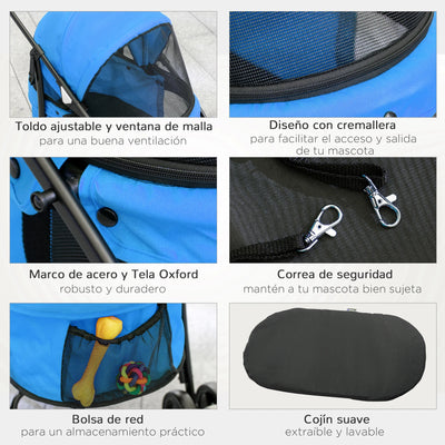 Poussette PawHut Pliable Cadre Acier Chien Bleu