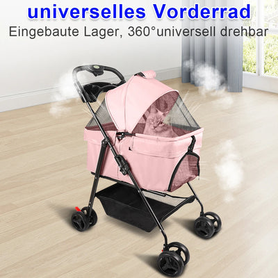 Poussette Pliable Chien 600D Oxford Roues à Frein