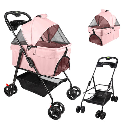 Poussette Pliable Chien 600D Oxford Roues à Frein